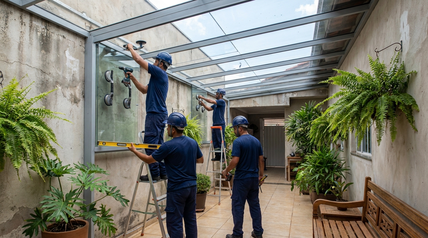Cobertura de vidro em corredor em Ipatinga-MG